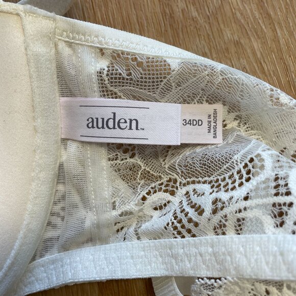AUDEN PUSH UP BRA FRONT CLASP RACERBACK DEMI COVERAGE WHITE LACE WOMEN'S 34DD - Picture 5 of 7
